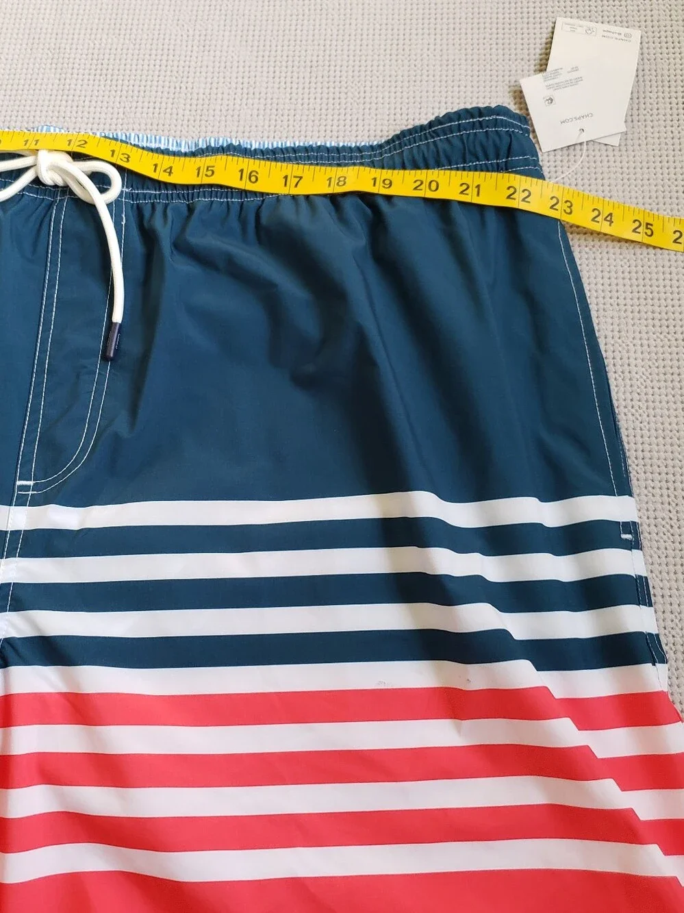 Chaps Men's 3XL Navy, White and Coral Stripe Swim Trunks